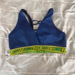 Zumba Fitness Blue Sports Bra with Yellow Band